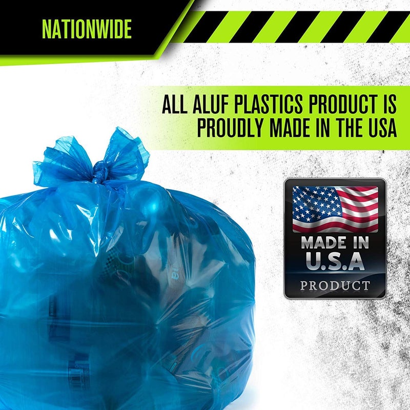 Aluf Plastics 95-96 Gallon Blue Trash Bags - (Pack of 32) - 2.0 MIL (Equivalent) - Garbage or Recycling Bags 32" x 29" x 68" - Large Plastic Can Liners - for Industrial, Home, Contractor, Recycling - Image 4
